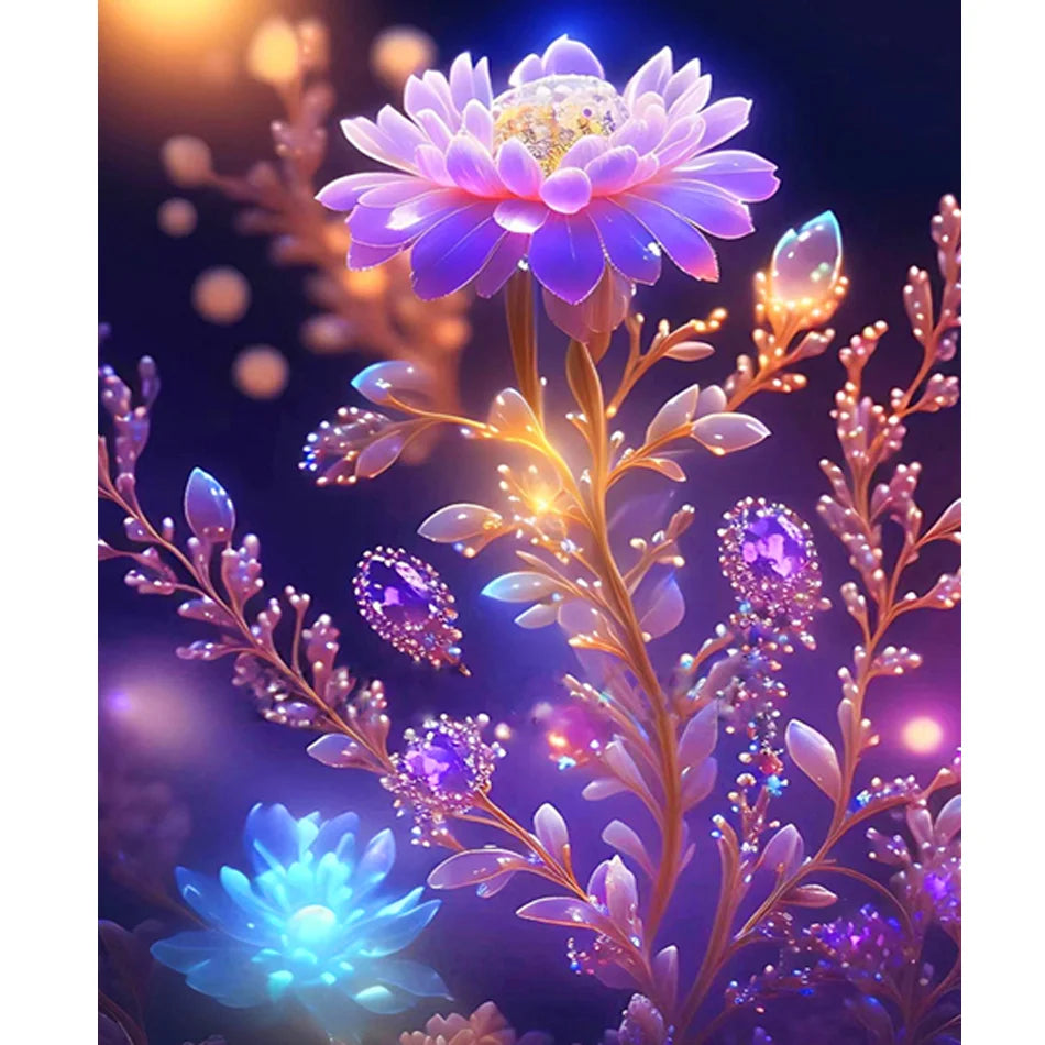 Beginner Adult DIY Painting by Numbers Kits Fantasy Purple Flower Picture on Numbers Classic Style for Home Wall Decor Gift
