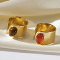 Tarnish Free PVD Gold Plated Natural Stone Opening Size Titanium Rings Stainless Steel Fashion Jewelry