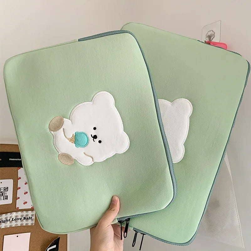 Custom Green 15'' 13'' 11'' Cartoon Design Customized Logo Soft Plush Laptop Sleeve Bag Wholesale