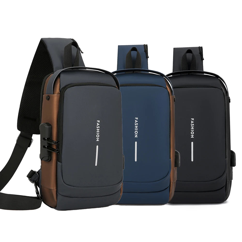 DAYGOS Mens Cheap Lightweight PU Fashion Customized Leisure Anti-Theft Waterproof Sling Bags for Men Chest Rig Bag
