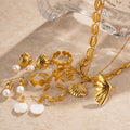 HOVANCI Summer Hawaiian Cowrie Sea Shell Necklace Ring Earring Set 18k Gold Plated Stainless Steel Jewelry Para Mujer
