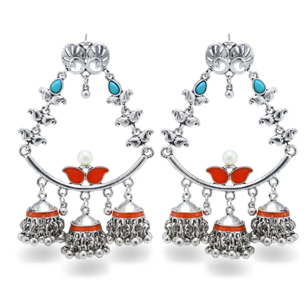 Ancient Silver Color Brass Alloy Hobemian Boho Jhumka Indian Bridal Jewelry Earrings Women China Manufacturer Supplier
