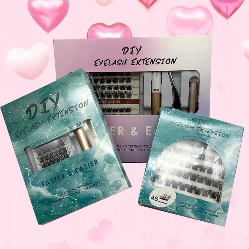 10/12/14mm 120 Clusters Natural DD Curl Individual Lashes Extension Kit Segmented False Eyelashes With Glue DIY Makeup Products