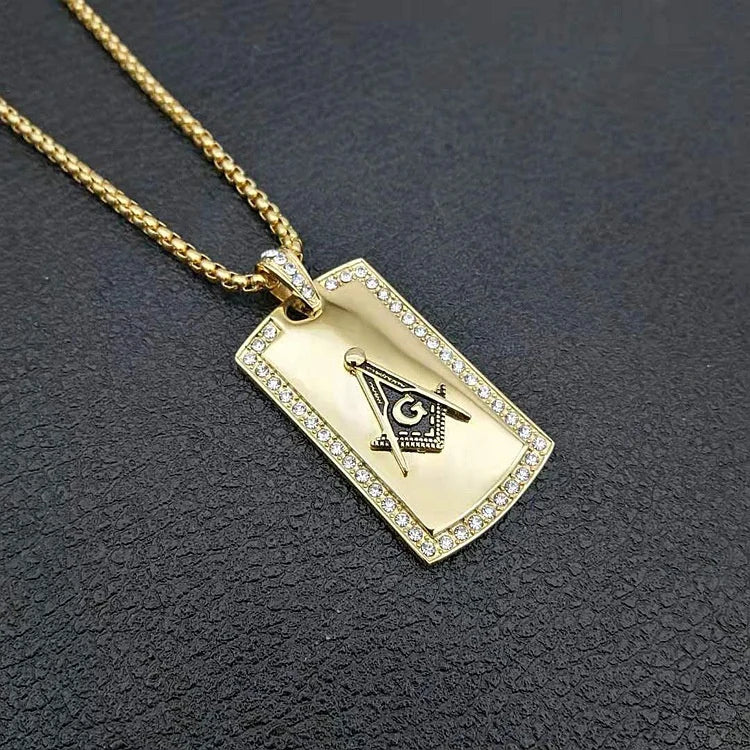 High Polishing AG Freemanson Rectangle Pendant Stainless Steel Gold Plated Blank Pendant Diamond Jewelry Necklace
