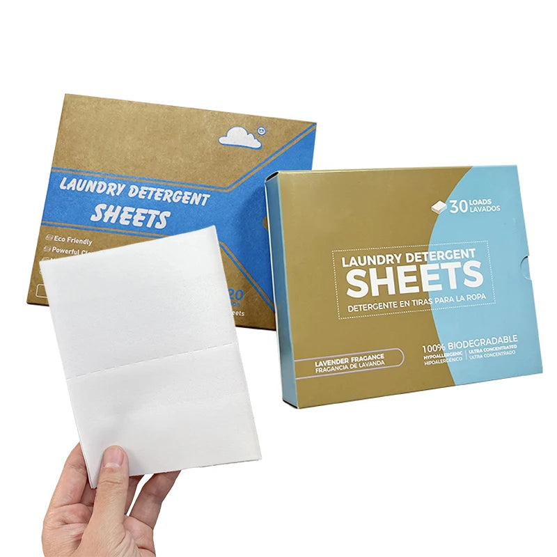 Custom Packaging Disposable Solid Scented/Unscented Organic Eco-Friendly Laundry Detergent Sheets Deep Stain Removal for Travel