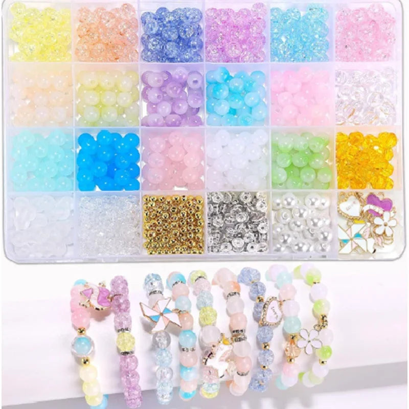 Rondelle Crackle Glass Beads 8mm  Loose Beads Kit for Jewelry Making