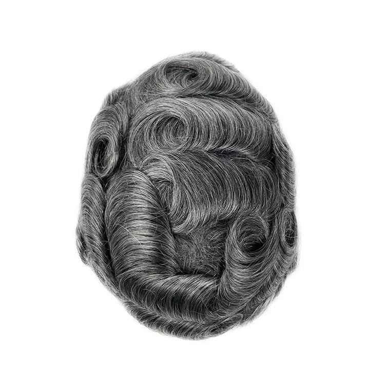 Factory Men's Hairpiece: V-Loop Utra Thin Skin Hair System 40% Mixed Grey Human Hair Wigs Natural Wave Toupee for Men