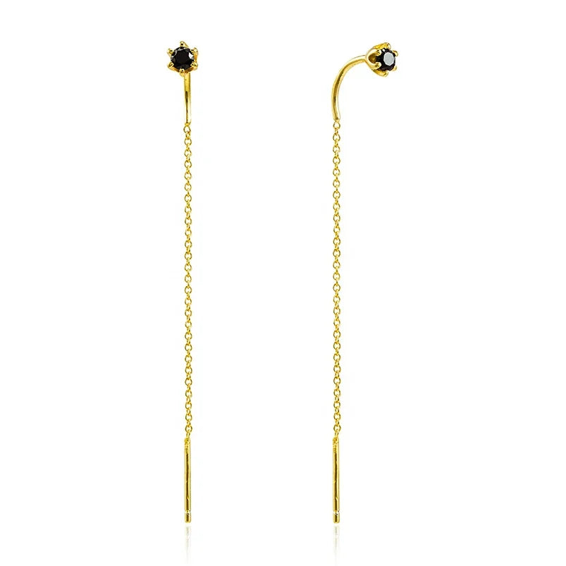 Gemnel Minimalist 925 Sterling Silver Gold Black Stitch Long Chain Stud Earring Women