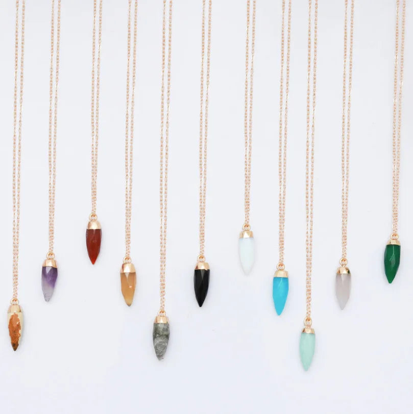 Natural Water Drop Gem Stone Necklace Stainless Steel Chain Jewelry Women Crystal Natural Stone Necklace