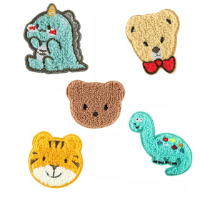 No Glue Cute Dinosaur Tiger Bear Shape Handmade Nonwoven Felt Sew on Embroidery Chenille Patches for Kids Clothes
