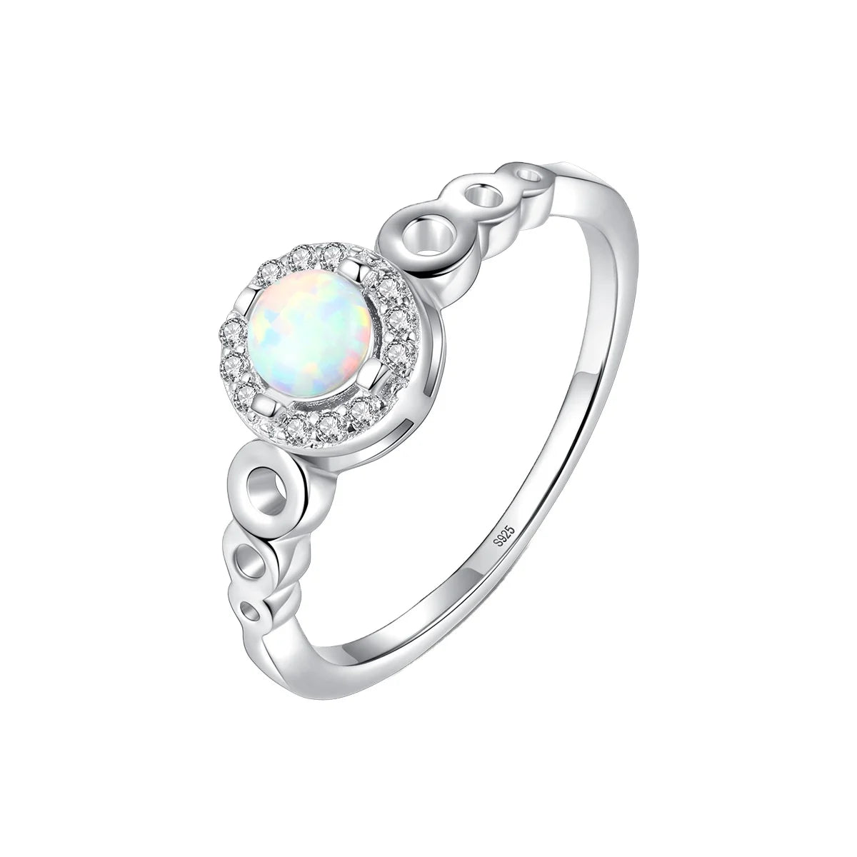 Index Ring Hollow Opal Ring Sterling Silver 925 Cubic Zirconia Round Pave Ring