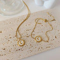 Stainless Steel Gold Plated Round Hammered Mother of Pearl Necklace Crescent Moon Necklace Women Gift Vintage Classic Jewelry