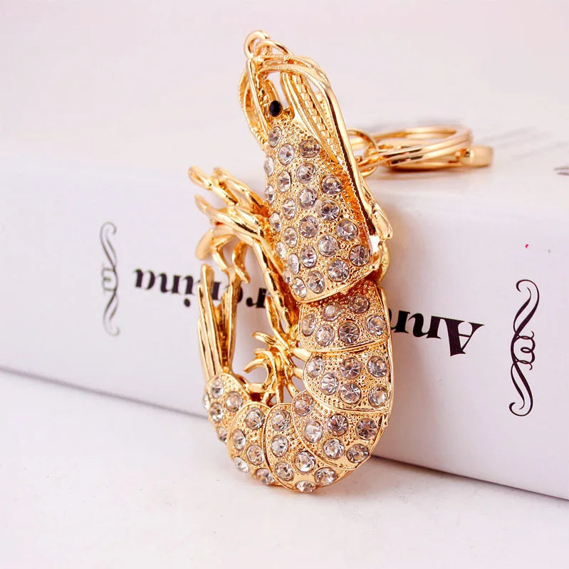 Jewelry Promotional Customized Metal Animal Lovely Color Diamond Lobster Key Chain