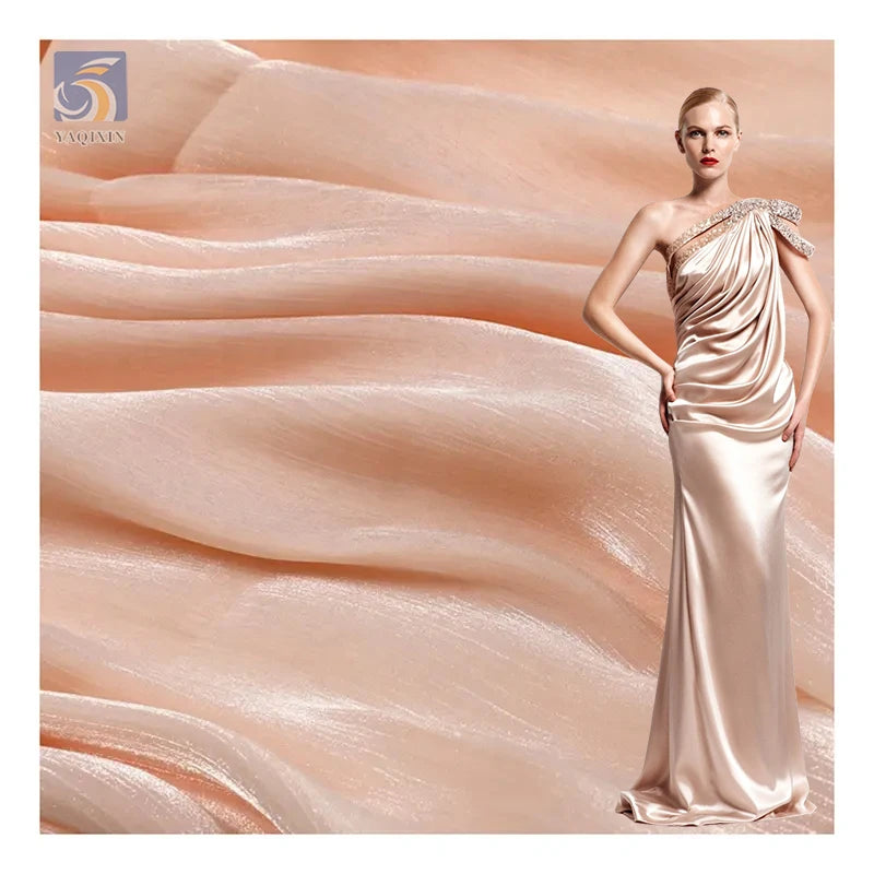 YS-12-1 Popular 100%Polyester Liquid Organza and Mikado Fabric for Woman Shiny Party Dress Organza Fabric