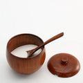 Premium Wooden Herb & Spice Storage Container with Lids Pepper Jar Sugar Bowl Spoons