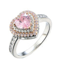 2024 Fashion Women Jewelry Korean Newest Women Jewelry Two Tone Plate Pink RUBY Cz Heart Double Halo Wedding Ring