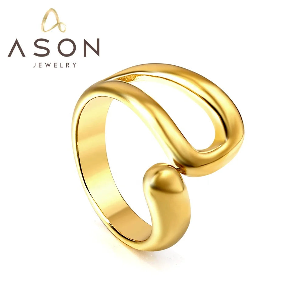 Ason New Korean Stainless Steel Jewelry Temperament Elegant Hollow Gold Rings Design All-match Open Index Finger Rings