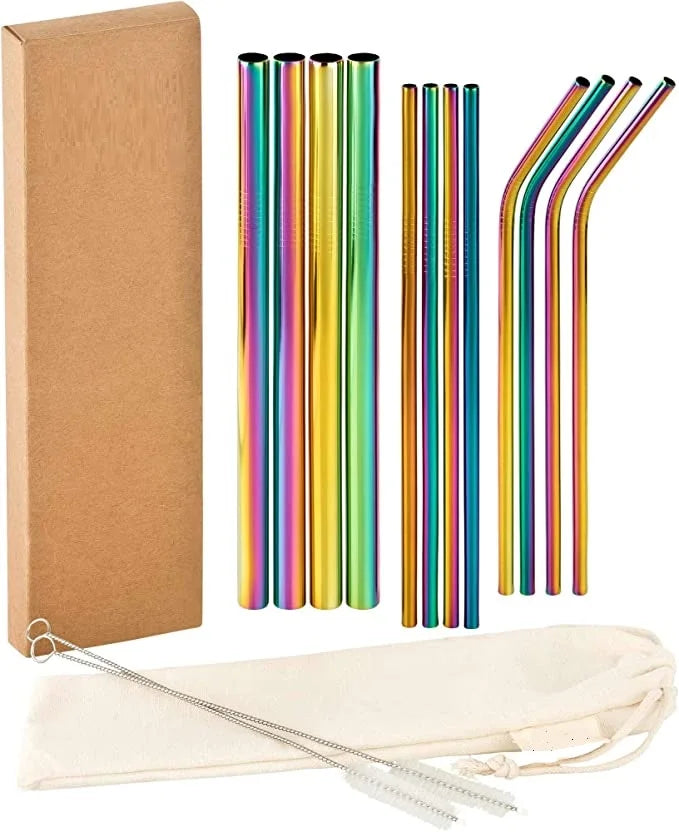 Christmas Gift Set Reusable 304 Stainless Steel Drinking Boba Straws Metal Straw for Bubble