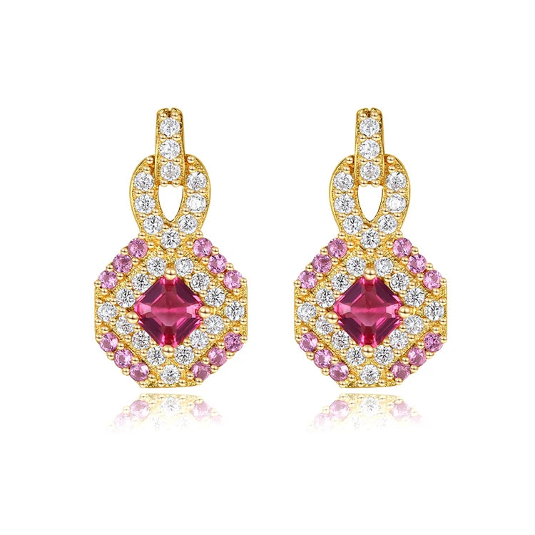 Exquisite Luxury Jewelry 925 Sterling Silver 18k Gold Women Fashion Gemstone Stud Earrings