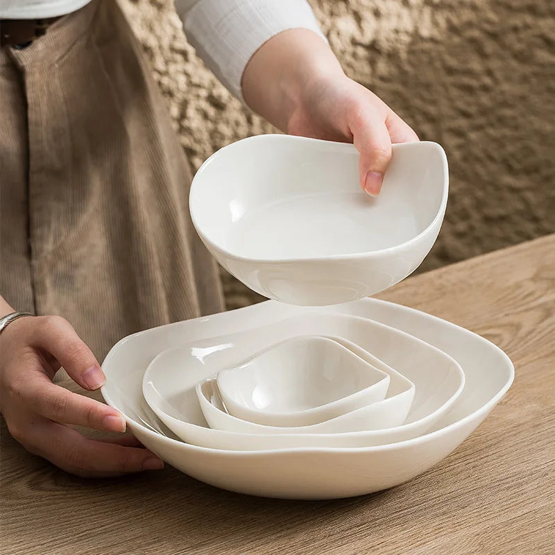 European Irregular Salad and Sauce Bowls Eco-friendly Ceramic Dinner Plates for Restaurant Hotel Banquet Hall Tableware