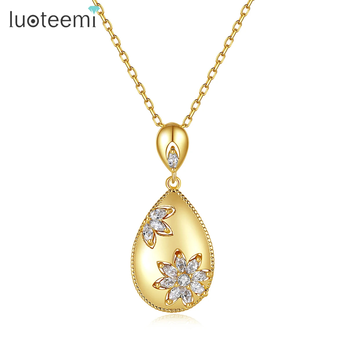 LUOTEEMI Trendy Gold Plated Thin Chain Daisy Jewelry Necklaces Designer Pressed Flowered  Necklace Famous Brands