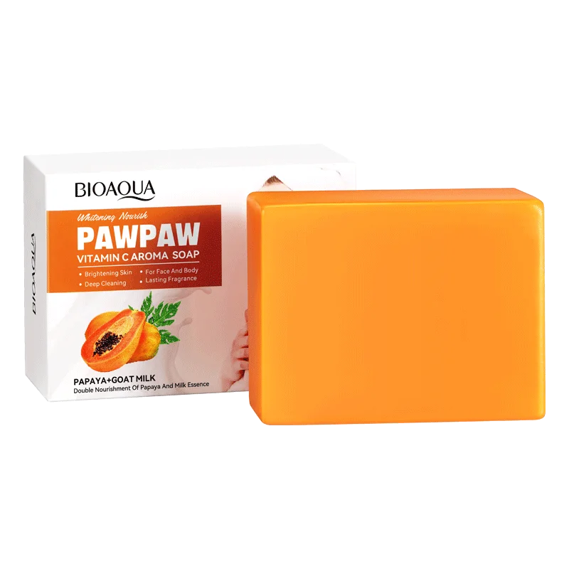 BIOAOUA Natural Papaya Vitamin C VITAMING Whitening Soap Brighten Face Body Skin Deep Cleansing Brightening Nourishing Soap SS