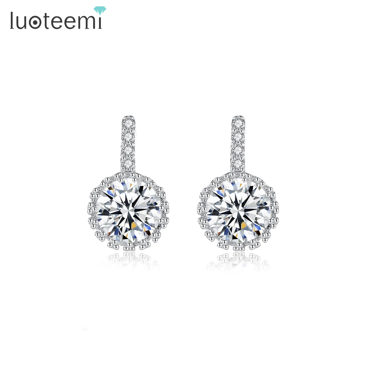 LUOTEEMI Wholesale Multi Prongs Synthetic Diamond White with Round CZ Stone Lady's Elegant Women Earrings
