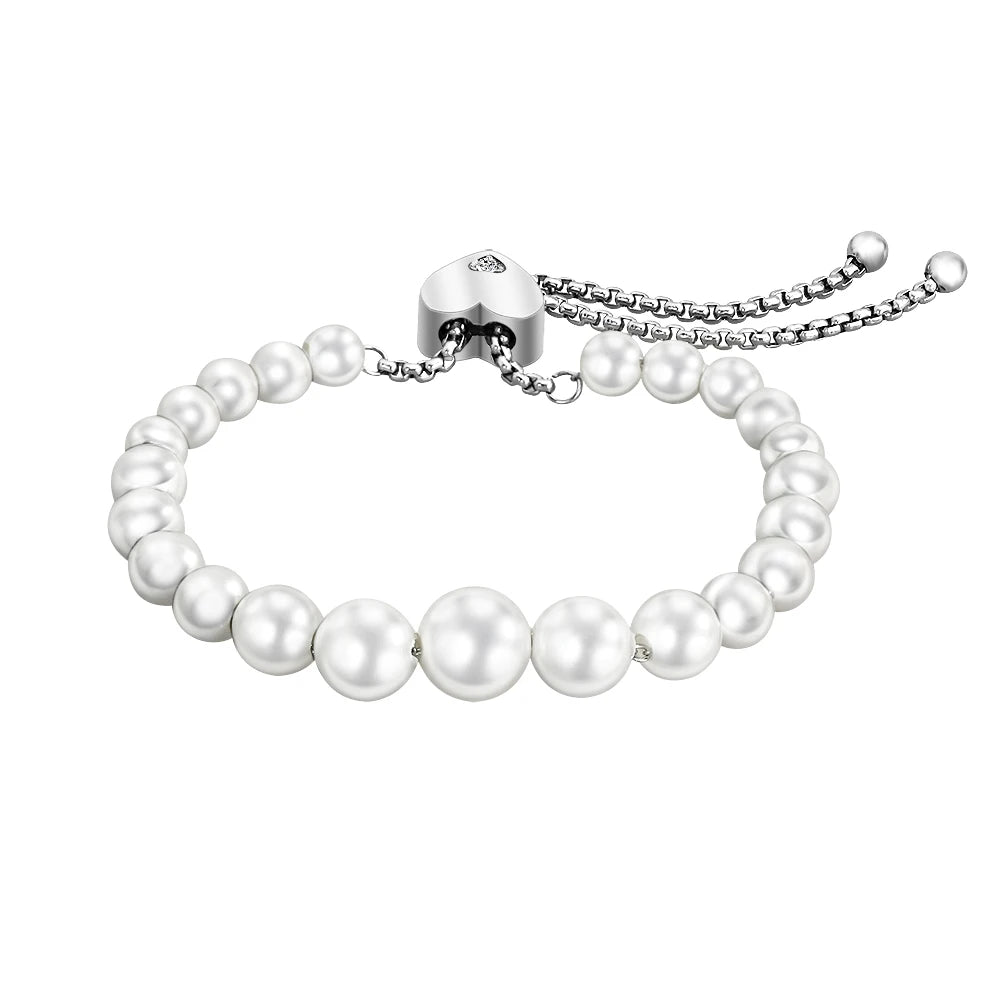Trendy Women's Adjustable Pearl Bracelet with Slide Heart Beads Stylish Anniversary Gift Idea