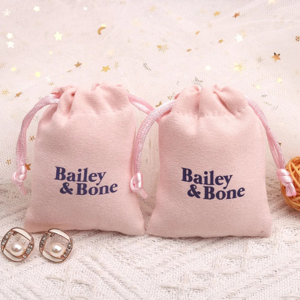 8*13 cm White Custom Logo Printed Suede Bag Jewelry Perfumes Gift Pouch Drawstring Packaging Bags