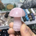 Natural Carved Kristall Rose Quartz and Mushroom Crystal Champignons De Cristal Healing Stones Other Crystal Crafts