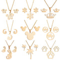 Fashion Non Tarnish 18K Gold Plated Heart Moon Butterfly Pendant Earring Necklace Stainless Steel Jewelry Set for Women