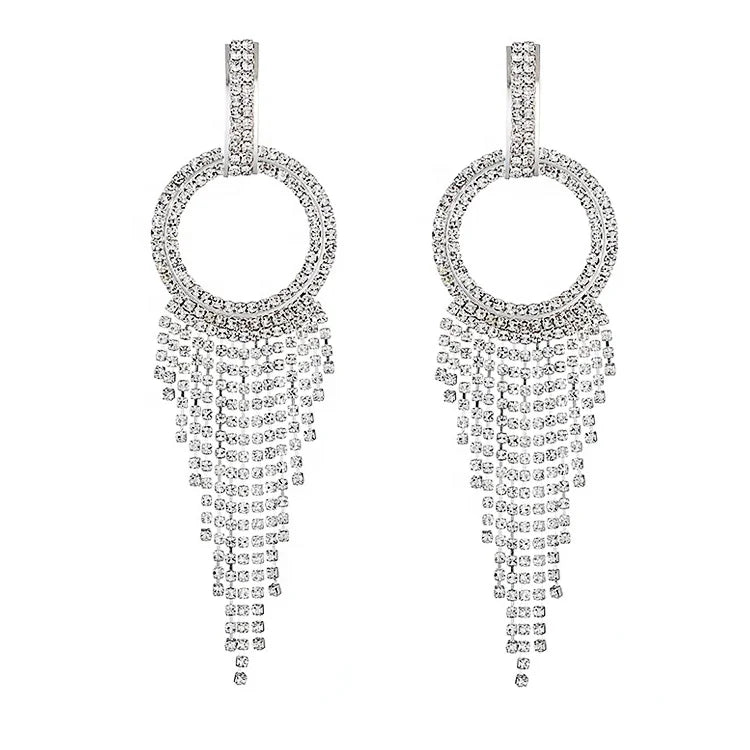 Stylish Large Tassel Rhinestone Tassel Earrings Fashion Drop Crystals Jewelry