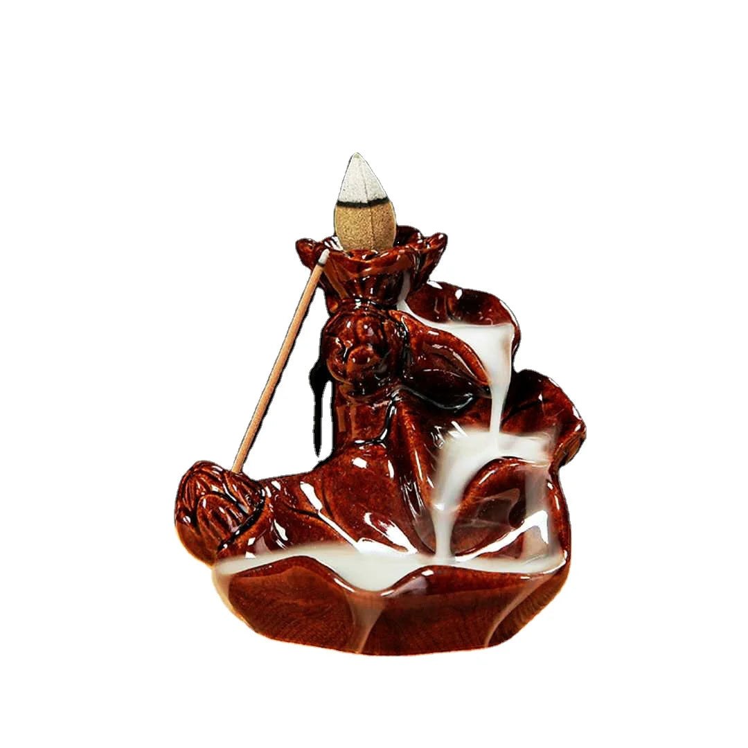 Alloy Incense Burner with Back Flow Waterfall Feature Pottery Censer and Smoke Cones Aroma Diffusing Home Decoration Gift