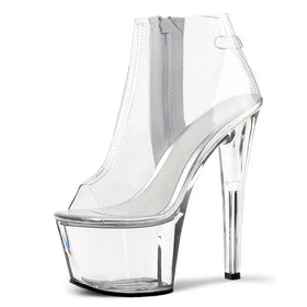 New Fish Mouth Transparent 17 cm Thin Heel Side Zipper Women's High-heeled Bare Boots Striptease Shoes