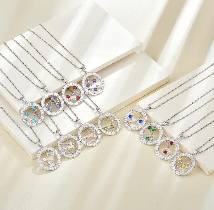 925 Sterling Silver 12 Designs Star Sign Necklace Astrology Colorful CZs Personalized Horoscope Necklace for Women 2025
