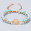 Handmade Lotus Stainless Steel Charms Double Layer Natural Stone Bead Yoga Jewelry Bracelet for Women