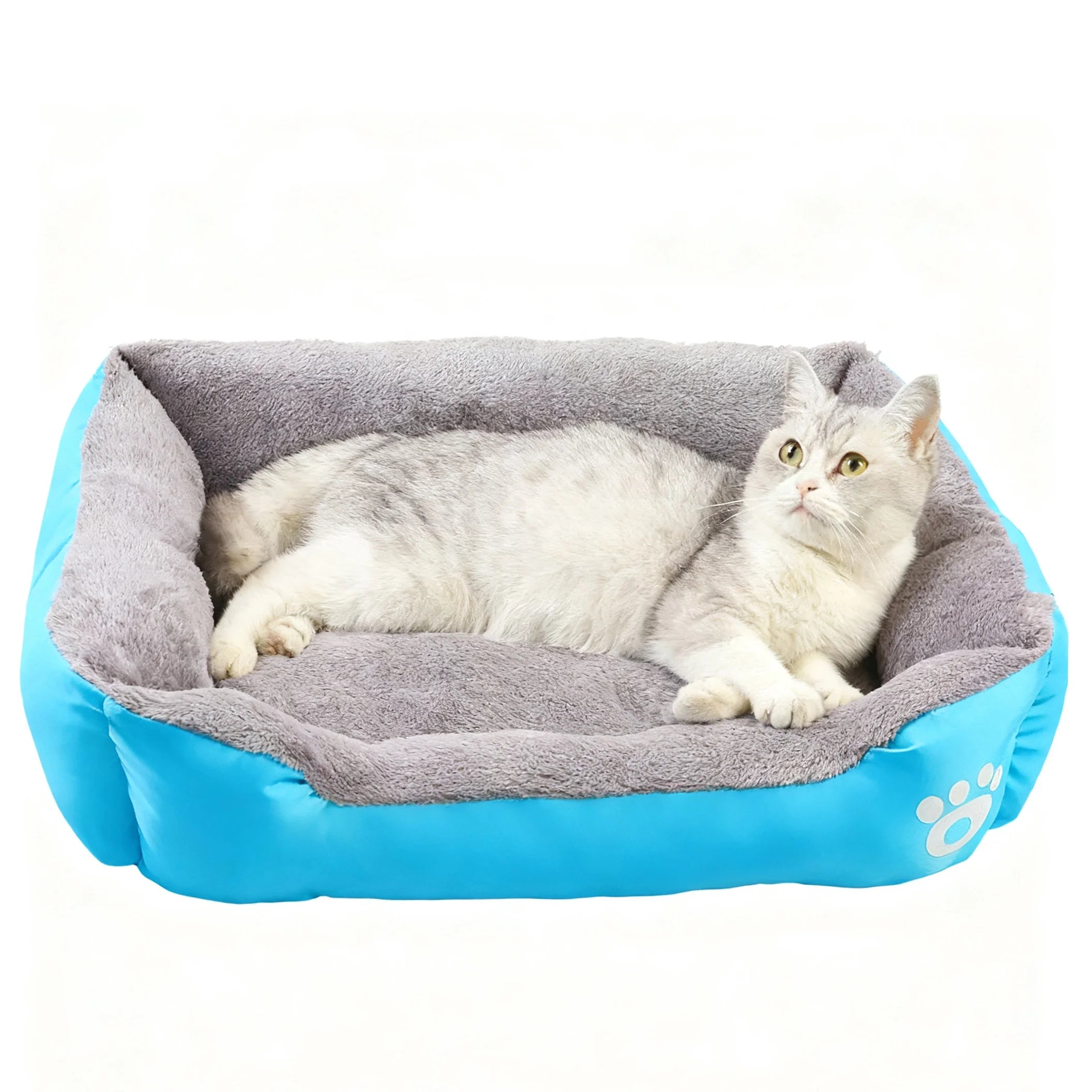 Cross-Border Four Seasons Universal Soft Warm Short-pile Plush Square Waterproof Pet Bed with Paw Print Design for Dogs and Cats