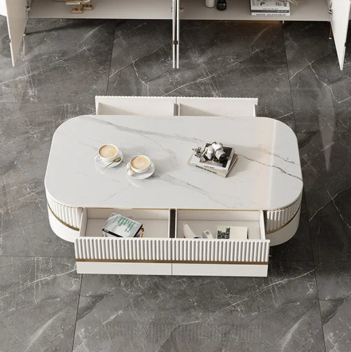 YSS Luxury Marble Top Gold Stainless Steel Leg TV Stand and Coffee Table Set for Living Room Furniture
