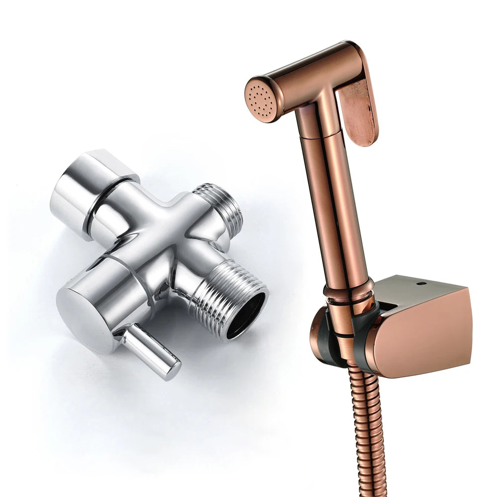 Brass Toilet Bidet Rose Gold Bathroom Bidet Sprayer Wall Mounted Bathroom Bidet Set with 7/18 T-valve for Home Hotel Bathroom