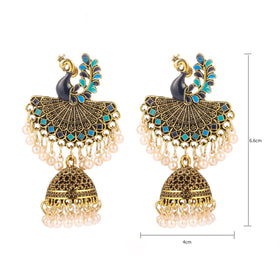 Ethnic Retro Geometric Jhumka Earrings for Women Indian Jewelry Flower Gold Color Bell Tassel Dangling Earrings (KER825)