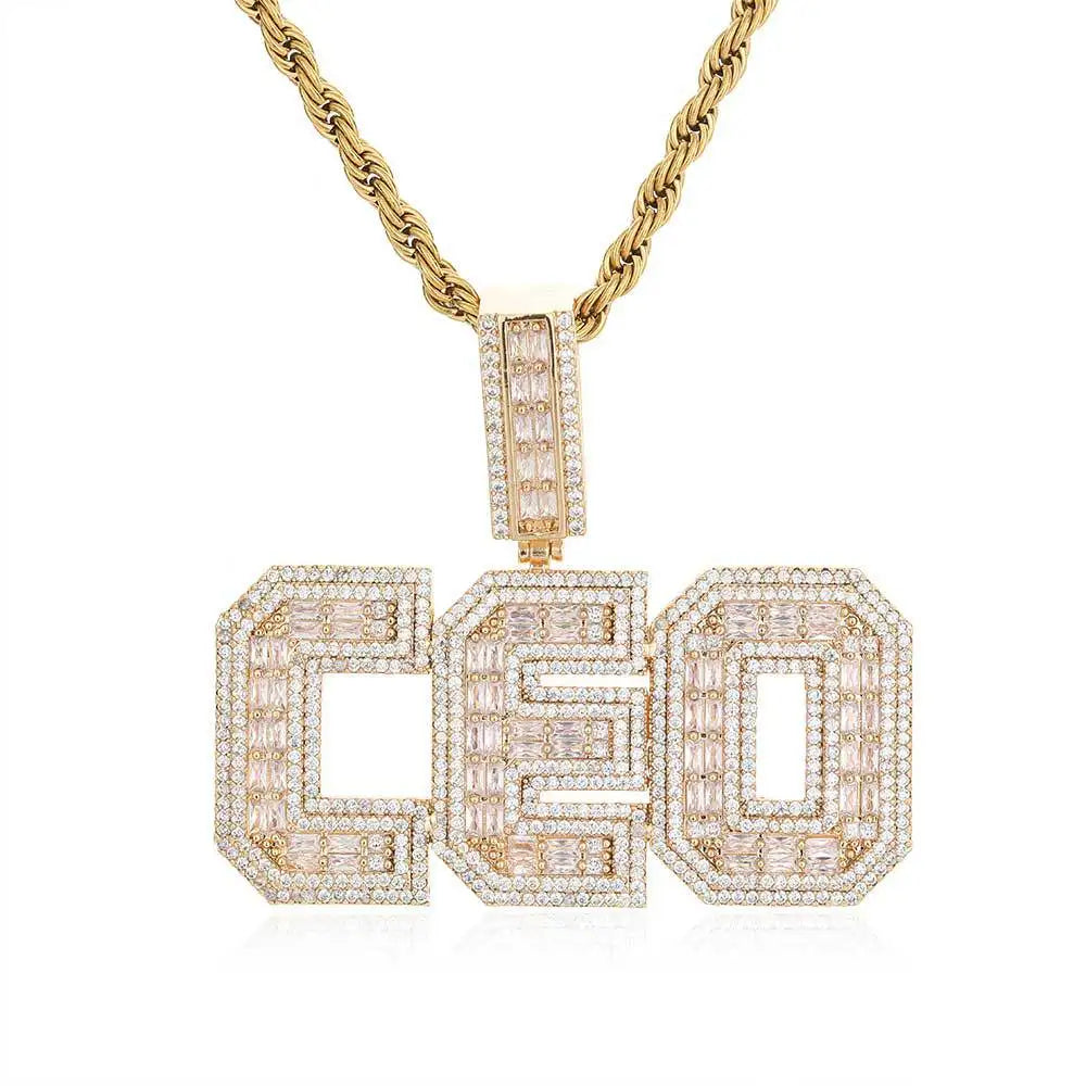 Mix and Match Letters Hip Hop Fashion Pendant Zircon Necklace with Copper Alloy Rope Chain
