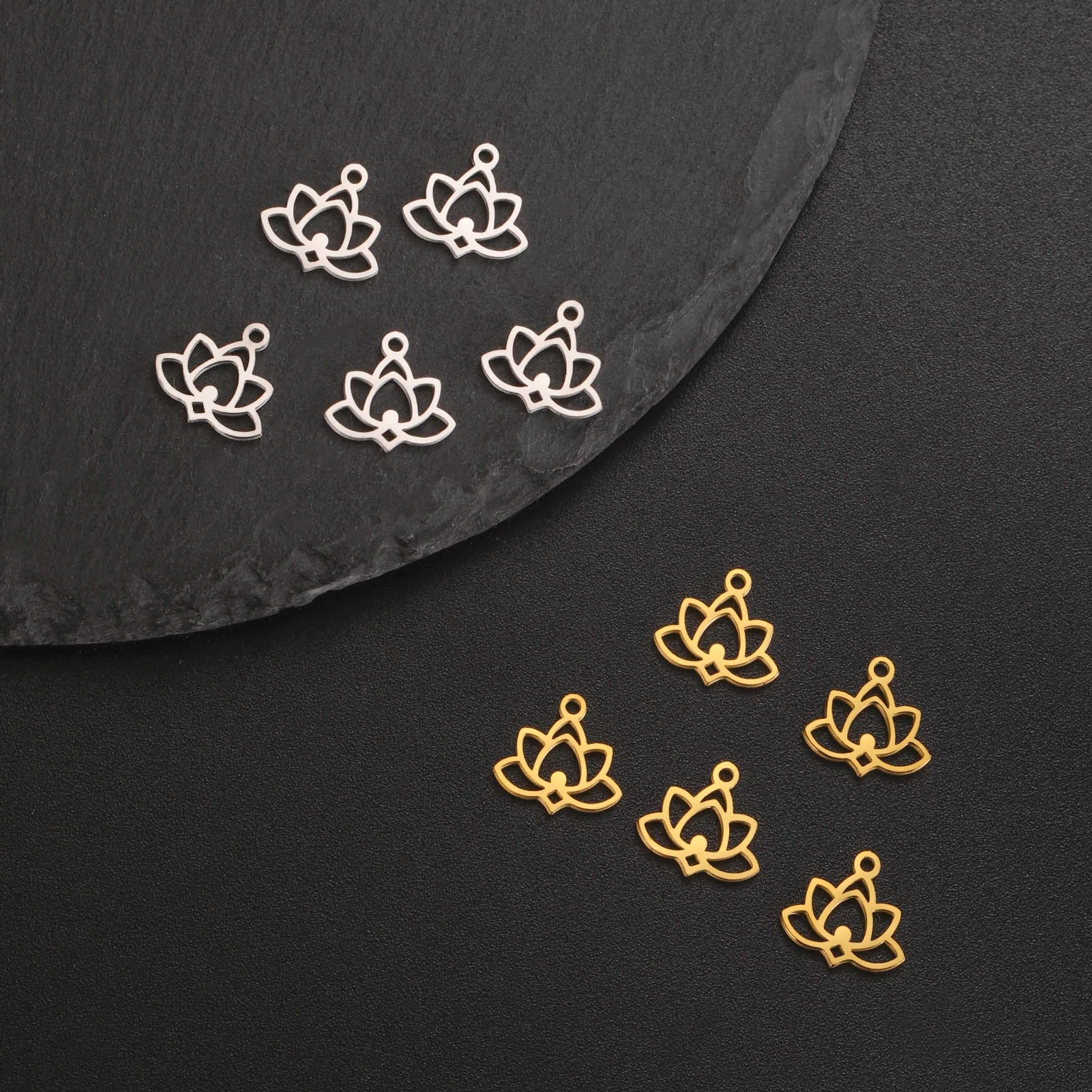 Fashion Stainless Steel Lotus Flower Charm  Hollow Out Lotus Flower Pendant Accessories for Necklace Bracelet