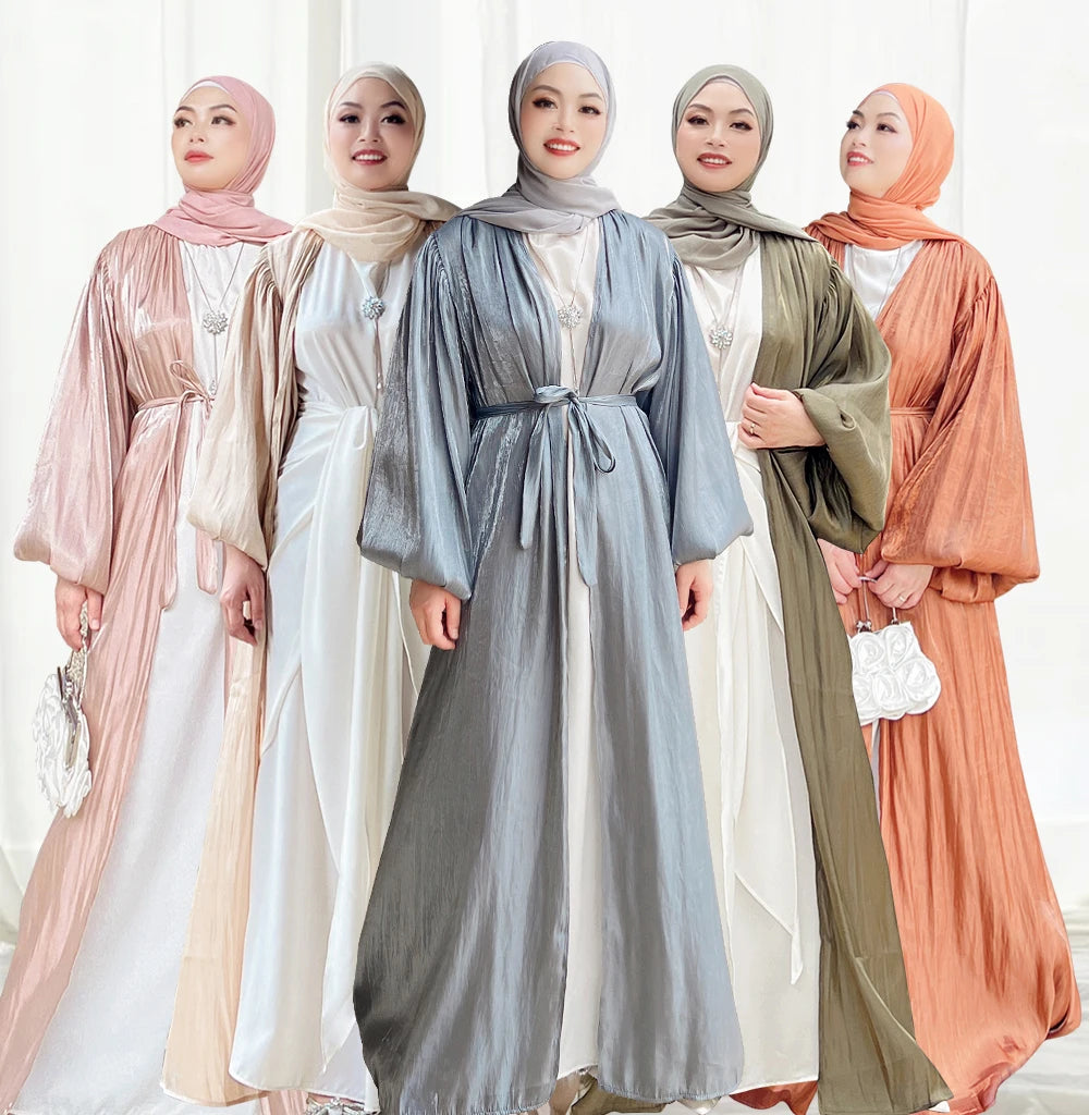 Loriya Fashionable Muslim Clothing Thin Summer Open Abaya Kimono Puff Sleeve Dubai Abaya Women Muslim Dress