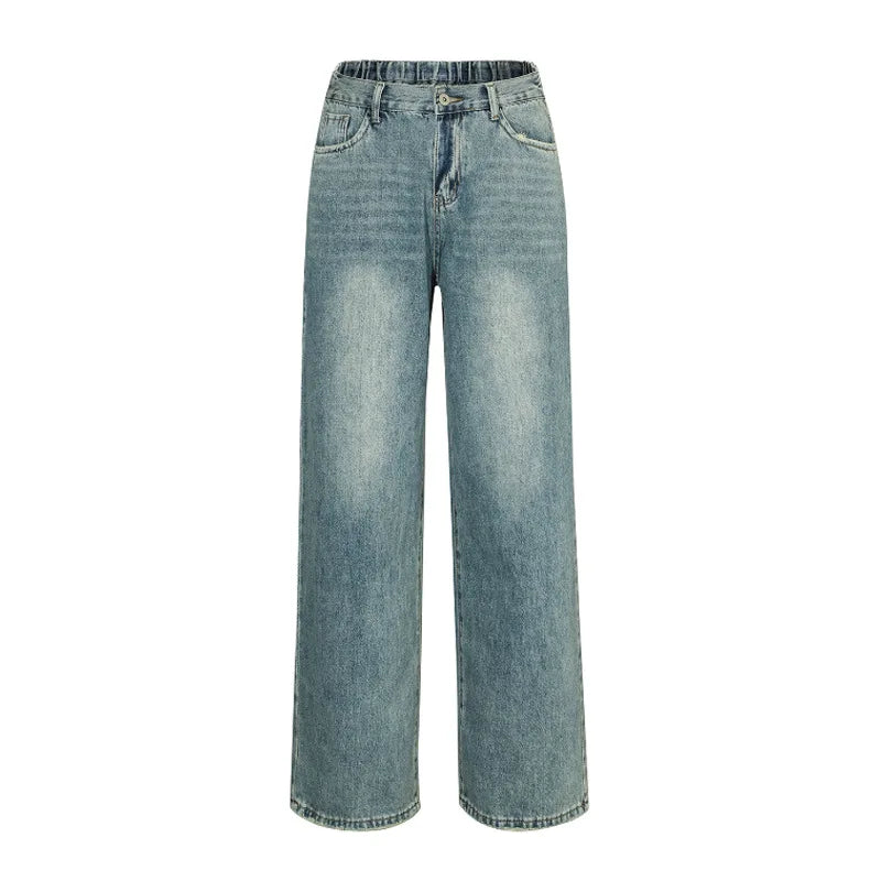 Custom Men's High Quality Mid Rise Printed Stretch Denim Straight Jeans Softener Knitted Fabric Regular Fit High Street Style