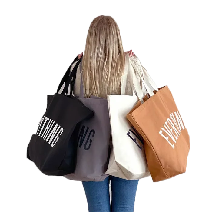 Custom Logo Eco-friendly Organic Reusable Cotton Canvas Bag Zipper Oversized Weekend Party Gym Tote Women Printed Shopping Bags