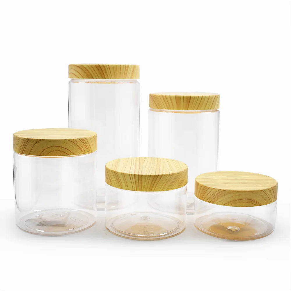 Wholesale 1000Ml Bamboo Lid Food Storage Clear Plastic Jar With Bamboo Lid