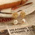 Fashion Trendy 18K Gold Plated Rose Flower Earrings Luxury Natural Pearl Drop Earrings for Women Party Gift