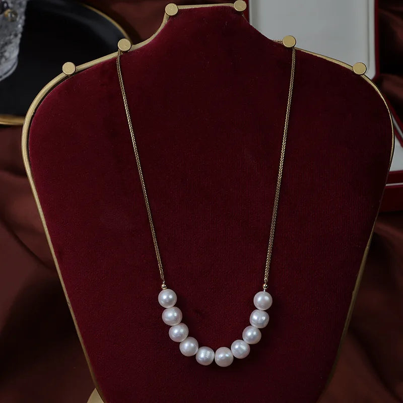 Women's Light Luxury Noble Temperament Freshwater Pearl Necklace 925 Silver Clavicle Rope Chain Wholesale Brass Jewelry
