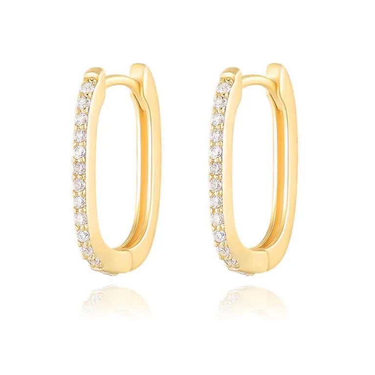 925 Silver Fine Hoop Earrings Hypoallergenic Dainty Pave CZ Gold Oblong Rectangular Geometrical U Shaped Square Hoop Earrings