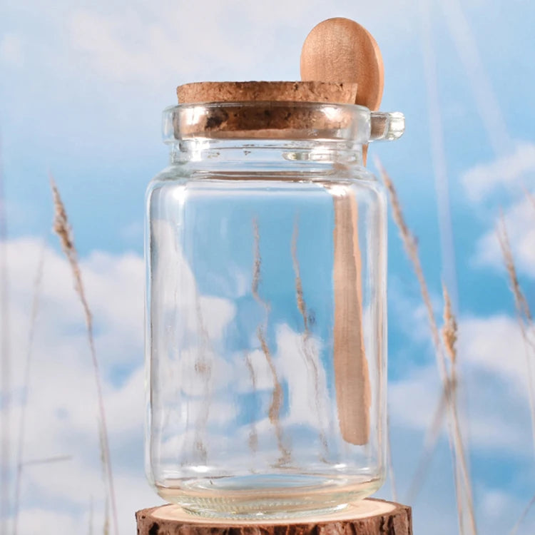 Wholesale 350ml 5oz Glass Spice Jars Bamboo Lid Transparent Round Glass Jars and Wooden Lid